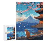 Rompecabezas para Adolescentes 300 PCS Cat Cherry Blossoms Rompecabezas para Adultos Juguetes Antiestrés para La Diversión Familiar Interacción Entre Padres E Hijos 300 PCS