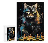 Rompecabezas para Adolescentes 300 PCS Cat Chess Master Portrait Rompecabezas para Adultos Juego Familiar Decoración Desafiante De Completar 300 PCS