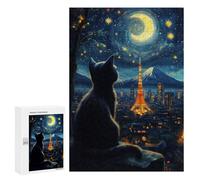 Rompecabezas para Adolescentes 300 PCS Cat Dreaming Tokyo Starry Night Rompecabezas para Adultos Juegos Relajantes Decoración Perfecta Regalos De Cumpleaños Y Únicos 300 PCS
