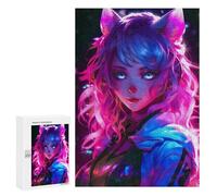 Rompecabezas para Adolescentes 300 PCS Cat Girls Pink Neon Anime Rompecabezas para Adultos Juegos Relajantes Decoración Actividades Divertidas En Casa 300 PCS