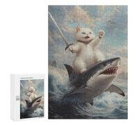 Rompecabezas para Adolescentes 300 PCS Cat Riding Shark Rompecabezas para Adultos Juegos Relajantes Decoración Perfecta Regalos De Cumpleaños Y Únicos 300 PCS