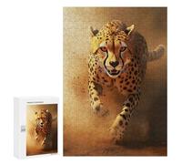 Rompecabezas para Adolescentes 300 PCS Cheetah Running Through Dust - African Wildlife Photo Rompecabezas para Adultos Juguetes Antiestrés Arte De Pared Interacción Entre Padres E Hijos 300 PCS