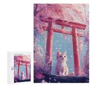 Rompecabezas para Adolescentes 300 PCS Cherry Blossom Cat Torii Rompecabezas para Adultos Juego Práctico Carrera De Velocidad Manual Desafío Educativo 300 PCS