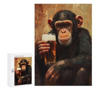 Rompecabezas para Adolescentes 300 PCS Chimpanzee with Beer Rompecabezas para Adultos Juguetes Antiestrés para La Diversión Familiar Interacción Entre Padres E Hijos 300 PCS