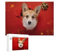 Rompecabezas para Adolescentes 300 PCS Christmas Corgi Peeking Through Red Paper Rompecabezas Juguetes Antiestrés Decoración Diversión En Casa Actividades, 300 PCS