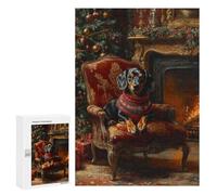 Rompecabezas para Adolescentes 300 PCS Christmas Dachshund in Armchair by Fireplace Rompecabezas para Adultos Juegos Relajantes Decoración Perfecta Regalos De Cumpleaños Y Únicos 300 PCS