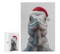 Rompecabezas para Adolescentes 300 PCS Christmas Iguana in Santa Hat Rompecabezas para Adultos Juego Familiar Decoración Desafiante De Completar 300 PCS