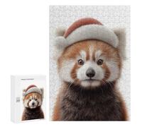 Rompecabezas para Adolescentes 300 PCS Christmas Red Panda with Santa Hat Rompecabezas para Adultos Juego Familiar Decoración Desafiante De Completar 300 PCS