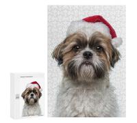 Rompecabezas para Adolescentes 300 PCS Christmas Shih Tzu Dog with Santa Hat Portrait Rompecabezas para Adultos Juegos Relajantes Decoración Perfecta Regalos De Cumpleaños Y Únicos 300 PCS