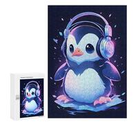 Rompecabezas para Adolescentes 300 PCS Cold Penguin Headphones Rompecabezas para Adultos Juegos Relajantes Desafío Difícil Desafío Educativo 300 PCS