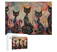 Rompecabezas para Adolescentes 300 PCS Colorful Abstract Cat Art Print Rompecabezas Juguetes Antiestrés Decoración Diversión En Casa Actividades, 300 PCS