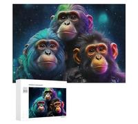 Rompecabezas para Adolescentes 300 PCS Colorful Chimpanzee Trio in Space Rompecabezas Juguetes Antiestrés Decoración Diversión En Casa Actividades, 300 PCS