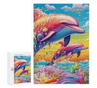Rompecabezas para Adolescentes 300 PCS Colorful Dolphins Ocean Scene Rompecabezas para Adultos Juegos Relajantes Corte De Precisión Juego Desafiante Regalos 300 PCS