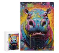 Rompecabezas para Adolescentes 300 PCS Colorful Hippo Painting-1 Rompecabezas para Adultos Juego Familiar Regalo De Cumpleaños Interacción Entre Padres E Hijos 300 PCS