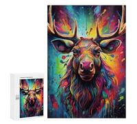 Rompecabezas para Adolescentes 300 PCS Colorful Moose Portrait-5 Rompecabezas para Adultos Juegos Familiares Análisis Y Lógica Actividades Divertidas En Casa 300 PCS
