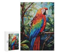 Rompecabezas para Adolescentes 300 PCS Colorful Parrot Stained Glass Style Art Rompecabezas Juguetes Antiestrés Corte De Precisión Interacción Entre Padres E Hijos 300 PCS