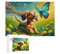 Rompecabezas para Adolescentes 300 PCS Colorful Spring Field with Dog and Butterfly Rompecabezas para Adultos Juguetes De Bricolaje Desafío Difícil Cumpleaños 300 PCS