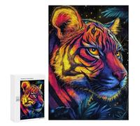 Rompecabezas para Adolescentes 300 PCS Colorful Tiger Portrait in Jungle Setting Rompecabezas para Adultos Juguetes Antiestrés para La Diversión Familiar Interacción Entre Padres E Hijos 300 PCS