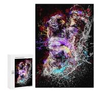 Rompecabezas para Adolescentes 300 PCS Colorful Tiger Splash Art Rompecabezas Juguetes Antiestrés Decoración Diversión En Casa Actividades, 300 PCS