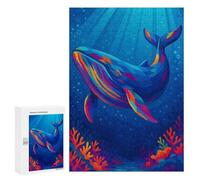 Rompecabezas para Adolescentes 300 PCS Colorful Whale in Deep Blue Sea Pop Art Rompecabezas para Adolescentes Juegos Relajantes Regalos para Mujeres Actividades Divertidas En Casa 300 PCS