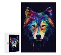 Rompecabezas para Adolescentes 300 PCS Colorful Wolf Art Print Rompecabezas para Adolescentes Juguetes Antiestrés Mejora La Memoria 300 PCS