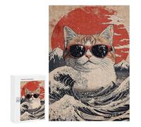 Rompecabezas para Adolescentes 300 PCS Cool Cat At The Great Wave Rompecabezas para Adultos Juego Práctico Carrera De Velocidad Manual Desafío Educativo 300 PCS