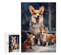 Rompecabezas para Adolescentes 300 PCS Corgi Xmas Family Rompecabezas para Adultos Juego Familiar Decoración Desafiante De Completar 300 PCS