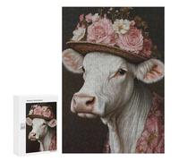 Rompecabezas para Adolescentes 300 PCS Cow in A Floral Hat Rompecabezas para Adultos Juegos Relajantes Decoración Perfecta Regalos De Cumpleaños Y Únicos 300 PCS