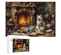 Rompecabezas para Adolescentes 300 PCS Cozy Cats by The Fireplace Rompecabezas para Adultos Juguetes De Bricolaje Desafío Difícil Cumpleaños 300 PCS