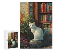 Rompecabezas para Adolescentes 300 PCS Cozy Reading Nook with White Cat Rompecabezas para Adolescentes Juego Familiar Decoración De Pared Interacción Entre Padres E Hijos 300 PCS