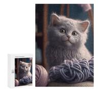 Rompecabezas para Adolescentes 300 PCS Curious Kitten with Yarn Rompecabezas para Adultos Juegos Relajantes Desafío Difícil Actividades Divertidas En Casa 300 PCS