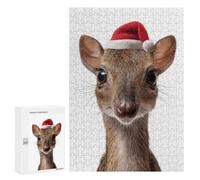 Rompecabezas para Adolescentes 300 PCS Cute Chevrotain with Santa Hat Rompecabezas para Adultos Juegos Relajantes Decoración Perfecta Regalos De Cumpleaños Y Únicos 300 PCS