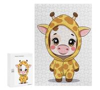 Rompecabezas para Adolescentes 300 PCS Cute Cow in Giraffe Costume Rompecabezas Juguetes Antiestrés Corte De Precisión Interacción Entre Padres E Hijos 300 PCS