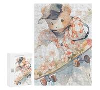Rompecabezas para Adolescentes 300 PCS Cute Teddy Bear Skateboard Art Rompecabezas para Adultos Juego De Ingenio Alivia El Estrés Regalos Y Actividades Únicas para Cumpleaños 300 PCS