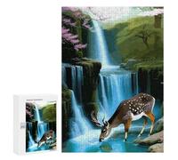 Rompecabezas para Adolescentes 300 PCS Deer Drinking Water Near Waterfall Rompecabezas para Adolescentes Juegos Relajantes Regalos para Mujeres Actividades Divertidas En Casa 300 PCS