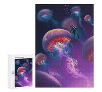 Rompecabezas para Adolescentes 300 PCS Dive Among Glowing Jellyfish Rompecabezas Juegos Relajantes Decoración del Hogar Regalos Y Cumpleaños Únicos 300 PCS