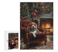 Rompecabezas para Adolescentes 300 PCS Dog in Christmas Sweater Beagle Waiting for Santa Rompecabezas para Adolescentes Juguetes Antiestrés Mejora La Memoria 300 PCS
