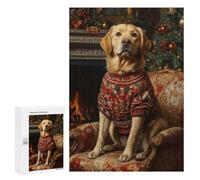 Rompecabezas para Adolescentes 300 PCS Dog in Christmas Sweater by Fireplace Labrador in Festive Chair Rompecabezas para Adolescentes Juguetes Antiestrés Mejora La Memoria 300 PC