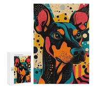 Rompecabezas para Adolescentes 300 PCS Dog Portrait in Retro Style Bold Doberman in Dynamic Pop Art Style Rompecabezas para Adolescentes Juguetes Antiestrés Mejora La Memoria 300