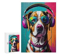 Rompecabezas para Adolescentes 300 PCS Dog with Headphones and Sunglasses Rompecabezas para Adultos Juego Práctico Carrera De Velocidad Manual Desafío Educativo 300 PCS