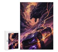 Rompecabezas para Adolescentes 300 PCS Dragons and Cars Epic Battle Rompecabezas Juegos Relajantes Decoración Perfecta Cumpleaños Y Navidad 300 PCS