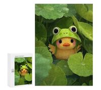 Rompecabezas para Adolescentes 300 PCS Duckling with Frog Hat in Lilypads Rompecabezas para Adultos Juegos Relajantes Decoración Actividades Divertidas En Casa 300 PCS