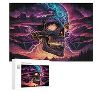 Rompecabezas para Adolescentes 300 PCS Electric Storm Skull Art Print Rompecabezas Juguetes Antiestrés Decoración Diversión En Casa Actividades, 300 PCS