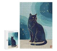 Rompecabezas para Adolescentes 300 PCS Elegant Black Cat Illustration with Gold Accents Rompecabezas para Adultos Juguetes Antiestrés Arte De Pared Interacción Entre Padres E Hijos 300 PCS