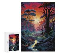 Rompecabezas para Adolescentes 300 PCS Enchanted Forest Sunset Rompecabezas Juegos Relajantes Decoración Perfecta Cumpleaños Y Navidad 300 PCS