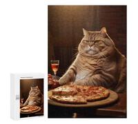 Rompecabezas para Adolescentes 300 PCS Fat Cat Pizza Dinner Food Rompecabezas para Adultos Juegos Relajantes Decoración Perfecta Regalos De Cumpleaños Y Únicos 300 PCS