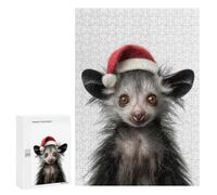 Rompecabezas para Adolescentes 300 PCS Festive Aye-Aye with Santa Hat Rompecabezas para Adultos Juegos Relajantes Desafío Difícil Desafío Educativo 300 PCS