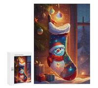 Rompecabezas para Adolescentes 300 PCS Festive Christmas Stocking Snowman Rompecabezas para Adultos Juguetes Antiestrés Arte De Pared Interacción Entre Padres E Hijos 300 PCS
