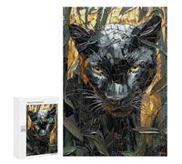Rompecabezas para Adolescentes 300 PCS Fierce Black Panther in Golden Mosaic Art Rompecabezas para Adultos Juego Práctico Decoración De Pared Cumpleaños Y Navidad 300 PCS