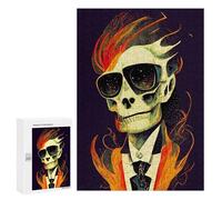 Rompecabezas para Adolescentes 300 PCS Flaming Skull in Suit Rompecabezas para Adultos Juego Práctico Que Mejora La Memoria Actividades Divertidas En Casa 300 PCS